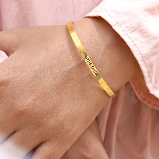 Carpe Diem Gold Cuff Mantra Band