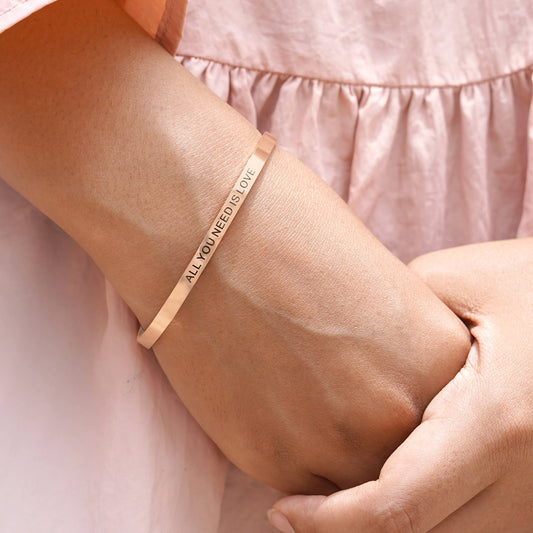 All You Need Is Love Rose Gold Cuff Mantra Band