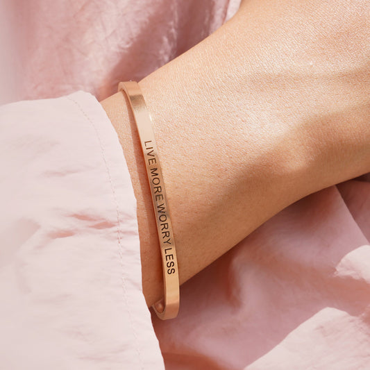 Live More, Worry Less Rose Gold Cuff Mantra Band
