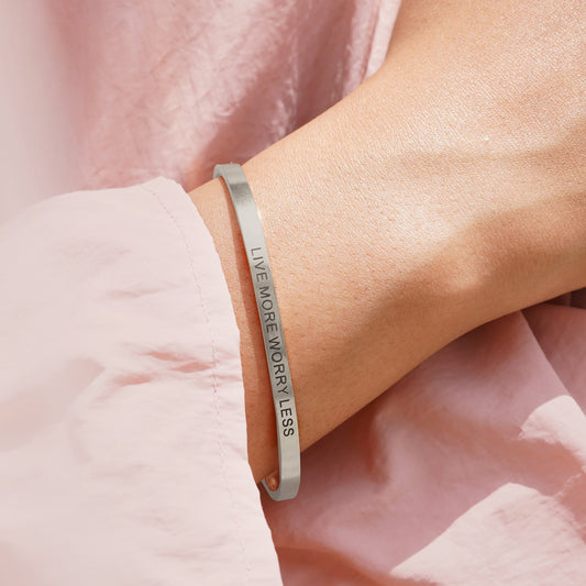 Live More, Worry Less Silver Cuff Mantra Band