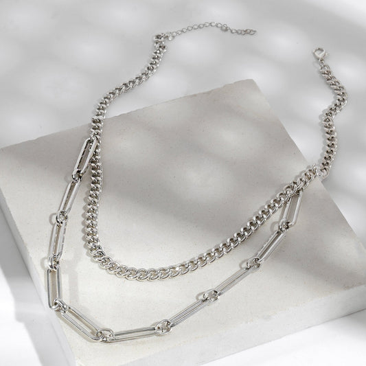 Alpha Men Silver Layered Necklace
