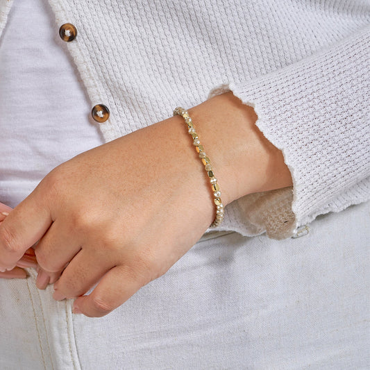 Out Of The Woods Grey And Gold Beaded Bracelet