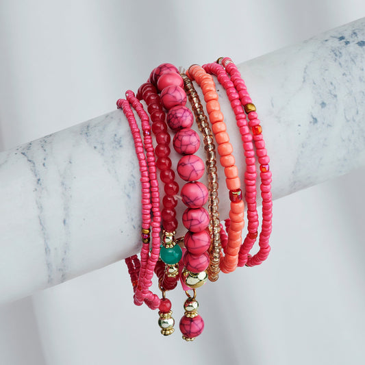 I Knew You Were Trouble Dark Pink Beaded Bracelet