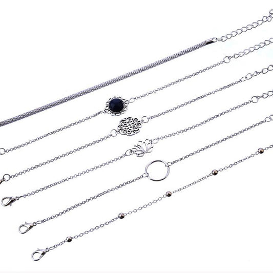 Enchanted Set Of 6 Silver Bracelets - Joker & Witch