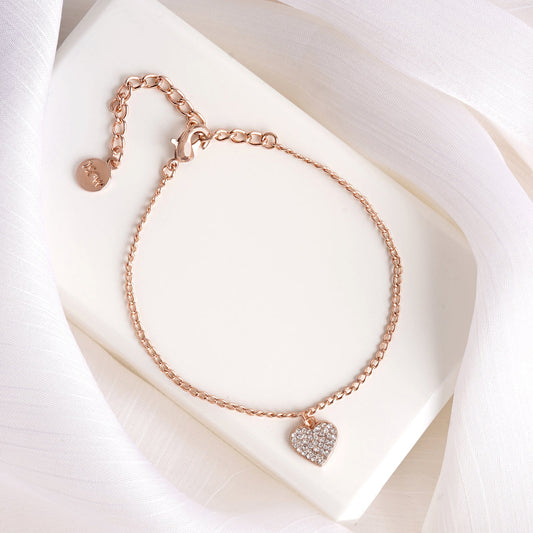 Rhinestone Heart Rose Gold Bracelet Charm