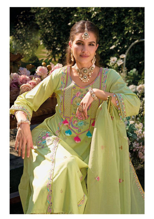 Green Embroidery Work Cotton Kurti And Bottom With Cotton Dupatta For Women & Girls