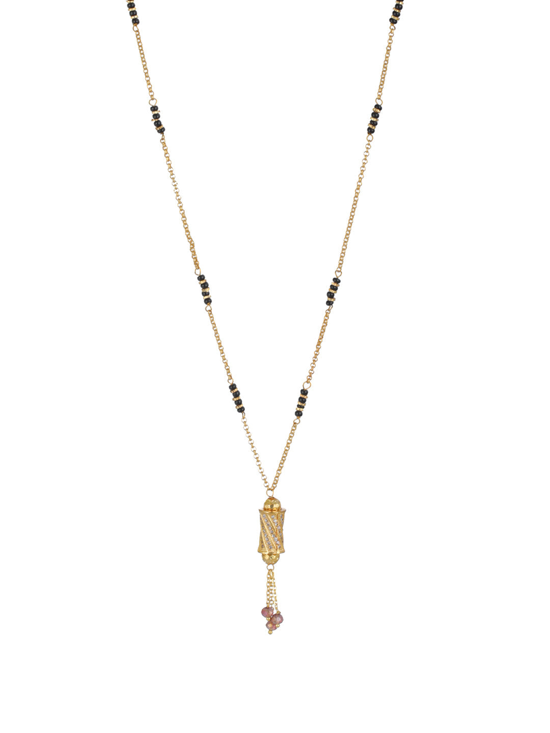 Priyaasi Geometric AD Black Bead Gold-Plated Mangalsutra