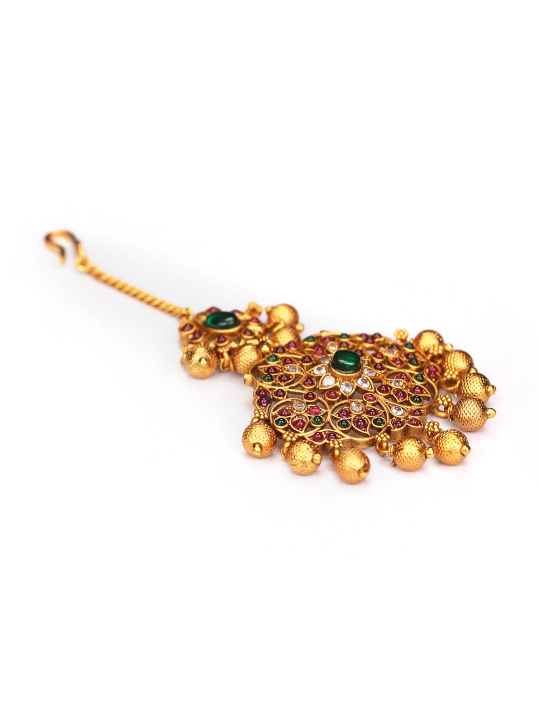 American Diamond Kemp Stones Gold Plated Maang Tikka