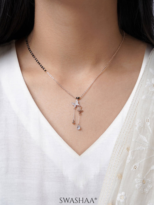 Maithili Butterfly Charm Hanging Diamond Rosegold Plated Pendant Mangalsutra