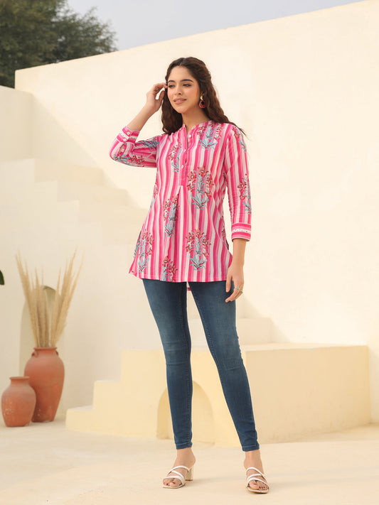 Mandarin Collar Floral Top