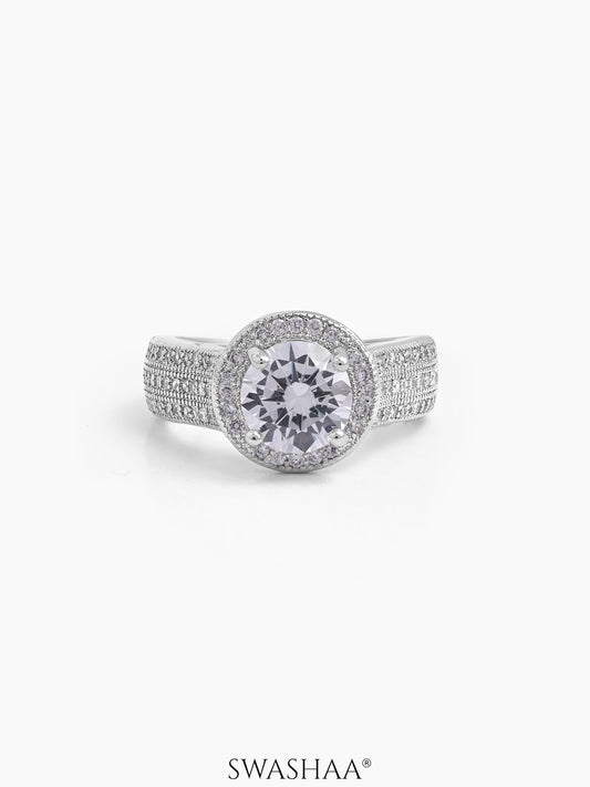 Mirra Round Silver Diamond Solitaire Women's Ring
