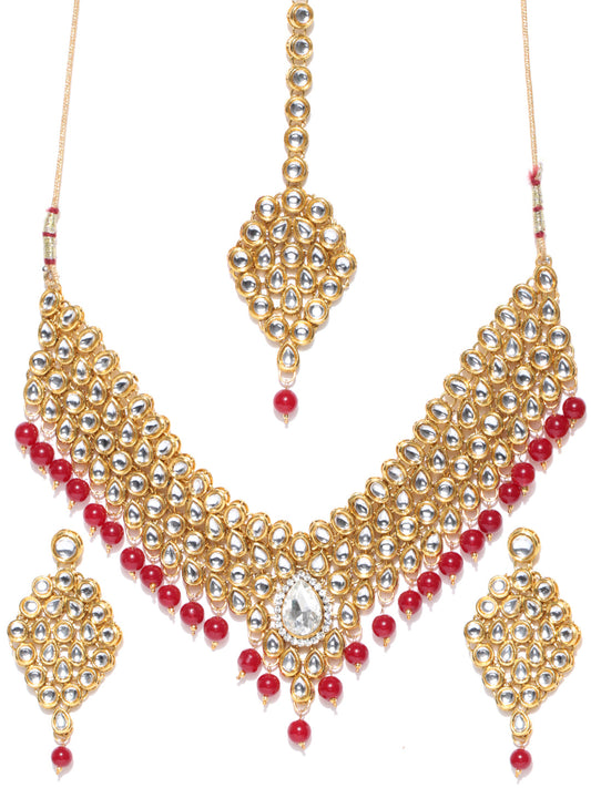 Kundan Ruby Gold Plated MaangTika Jewellery Set