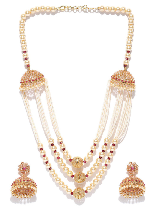 White Beads Pearls Gold Plated Jewellery Set