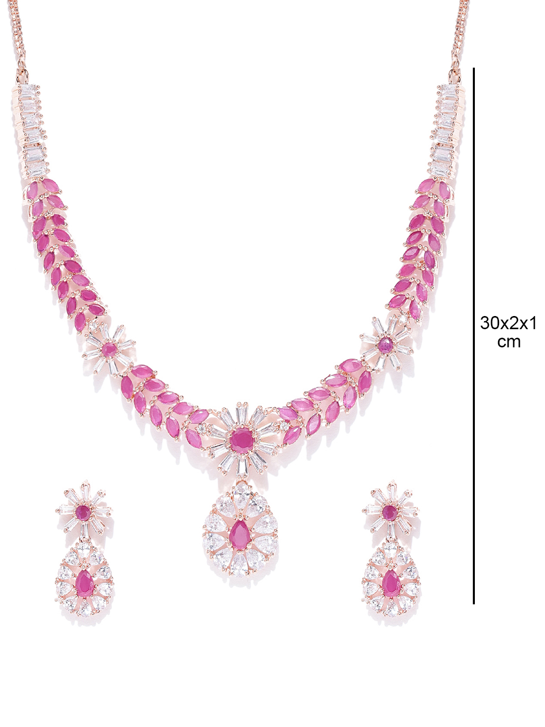 Pink Ruby American Diamond Rose Gold Plated Jewellery Set