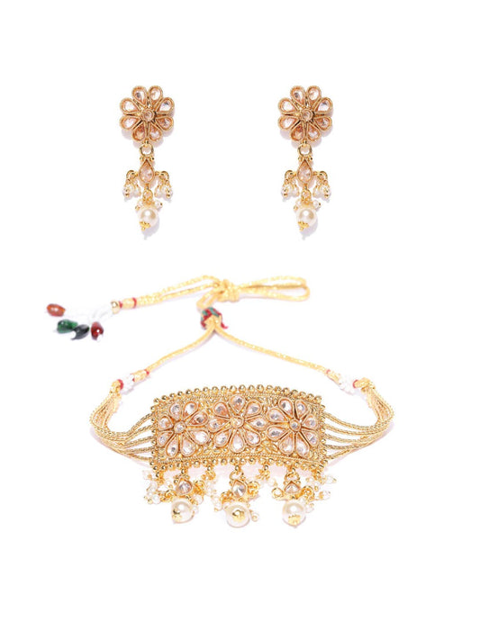 Kundan Pearls Beads Gold Plated Jewellery Set