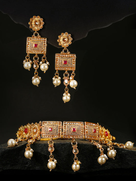 Ruby Pearls Kundan Gold Plated Choker