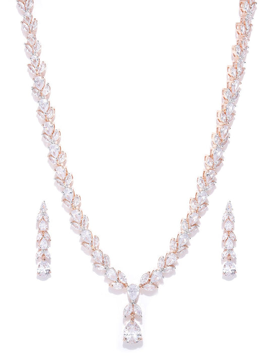 Lustrous - American Diamond Rose Gold Plated Jewellery Set