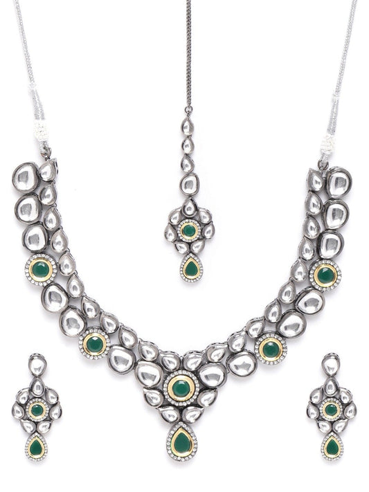 Black Kundan Emerald Stones Jewellery Set