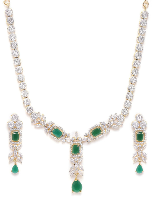 Emerald American Diamond Gold Plated Jewwllery Set