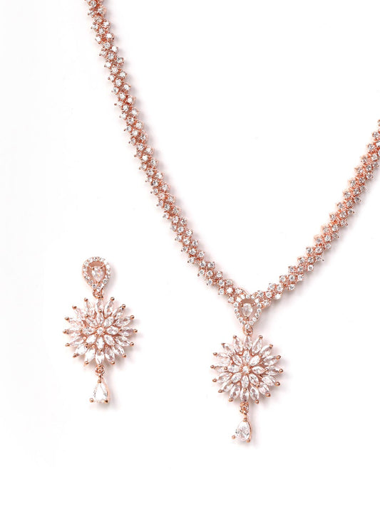 Dreamy Dahlia - American Diamond Rose Gold Plated Jewellery Set