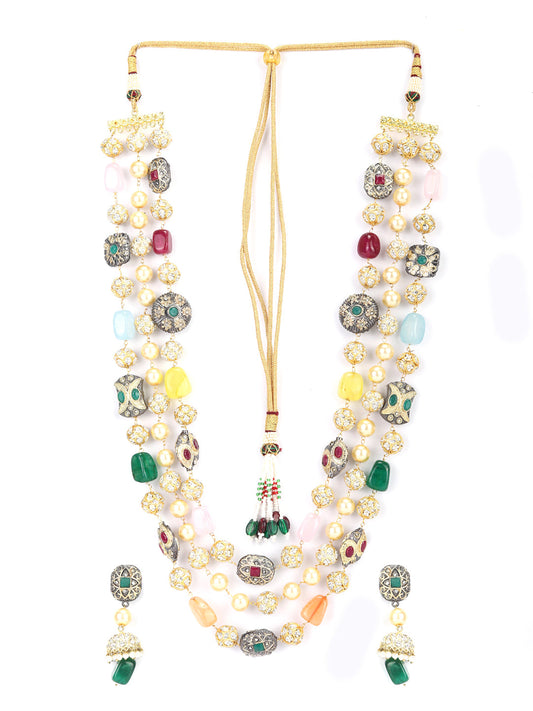 Royal Odyssey - Colourful Beads Pearl Stones Gold Plated Jewellery Set