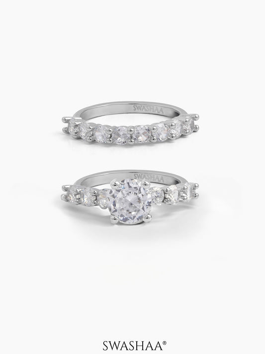 Nora Set Of 2 Silver Diamond Solitaire Women's Ring