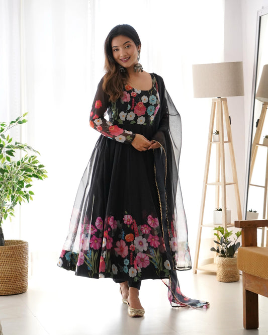 Organza Silk Hand Work Anarkali Kurti Dupatta Pant Set ( Ready to Wear) - Premium from Ethenika.com - Just INR 2990! Shop now at Ethenika.com