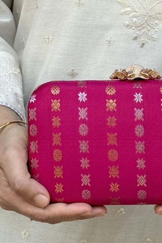 Palki Pure Kanchi Silk Clutch - Pink