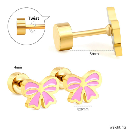 Pink Bow 18K Gold Plated Children's Earrings - Twisty Locks - Kids and Women Hair Accessories, Fashion Clothing and Jewellery India