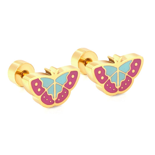 Pink Butterfly 18K Gold Plated Children's Earrings - Twisty Locks - Kids and Women Hair Accessories, Fashion Clothing and Jewellery India