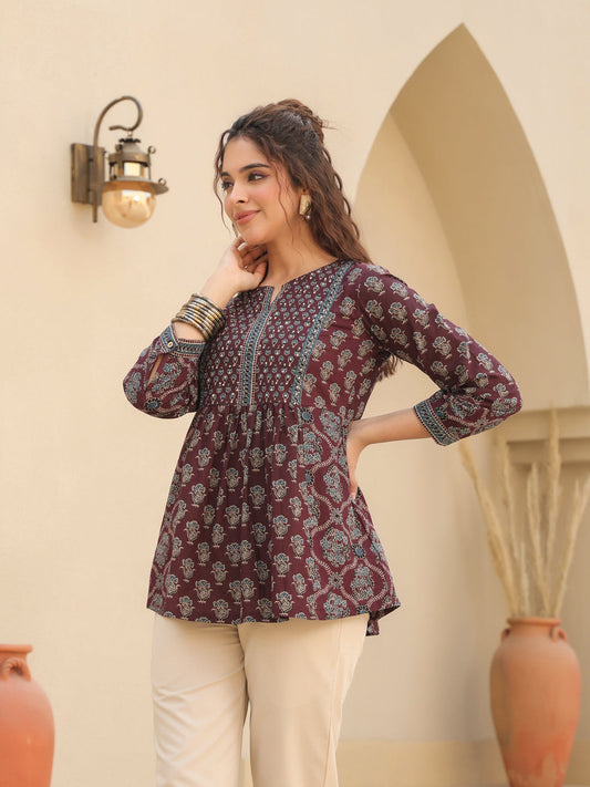 Printed Wine Cotton Top