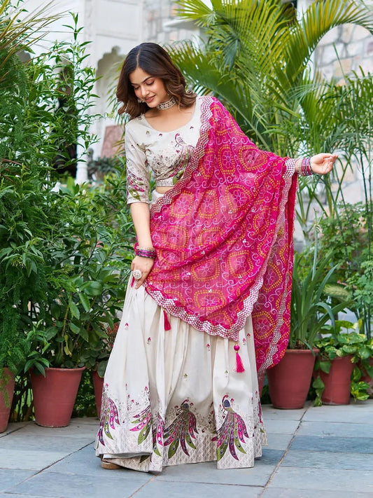 Pure Tissue Silk Embroidery work Lehenga Choli (Ready to Wear) Ethenika.com