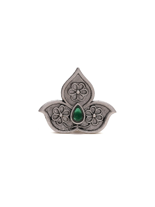 Priyaasi Flower Shape Green Stone Ring