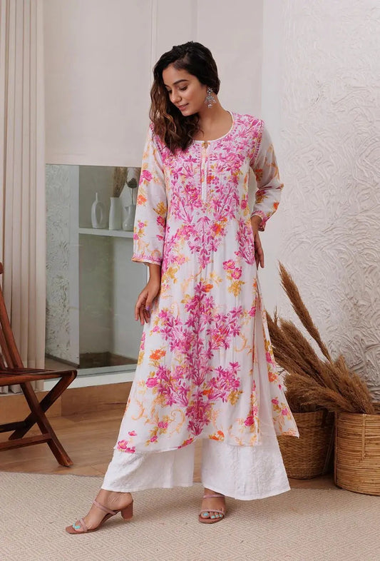 Rayon Chikankari Kurti Palazzo Set (Stitched) - Premium from Ethenika.com - Just INR 2190! Shop now at Ethenika.com