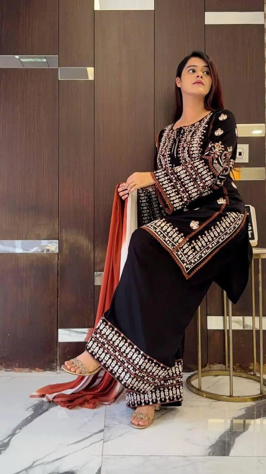 Rayon Cotton Embroidery Work Farshi Salwar Suit Ethenika.com