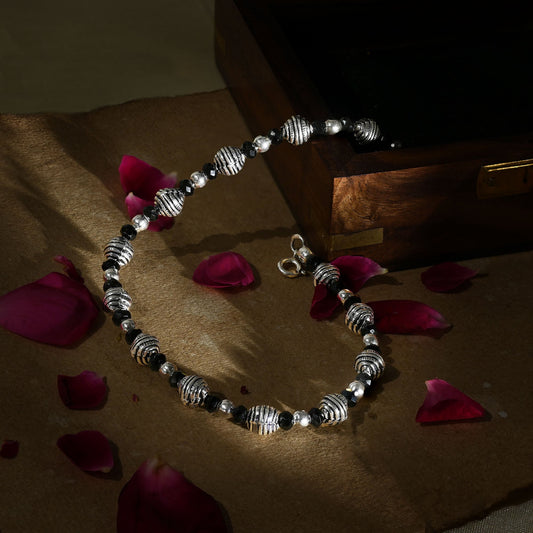 Silver Black Bead Anklet