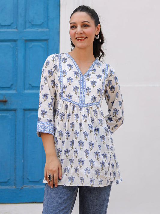 Women Floral Printed V Neck Cotton Top