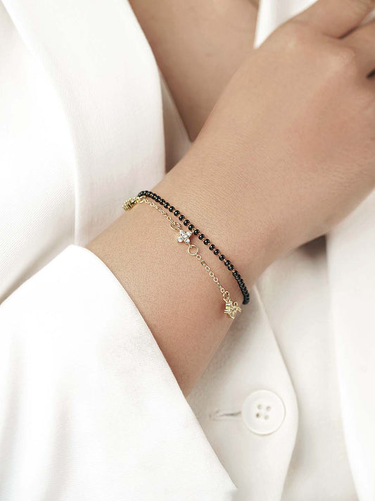 Saira Sparkling White Shaped Charms 14K Gold Plated Mangalsutra Bracelet