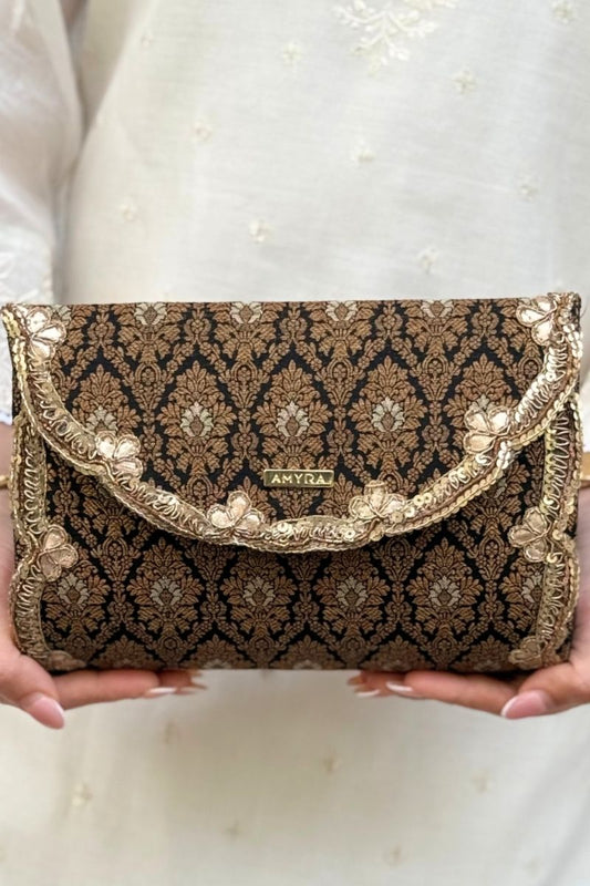 Sukoon Silk Flapover Bag - Black