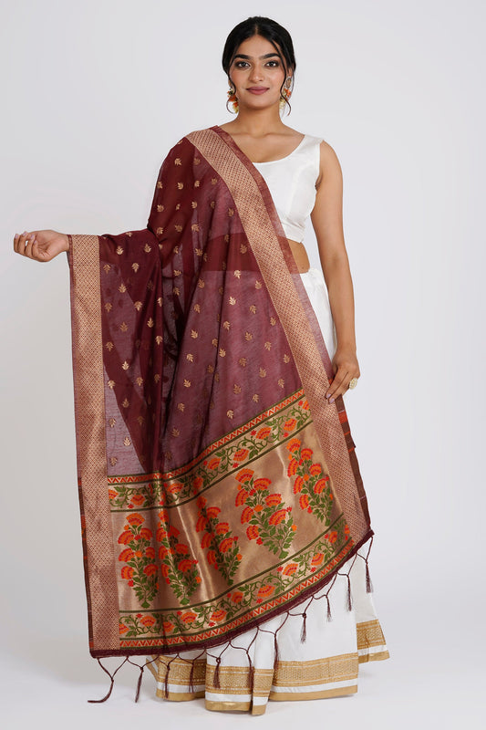 Teejh Champakali Maroon Banarasi Dupatta