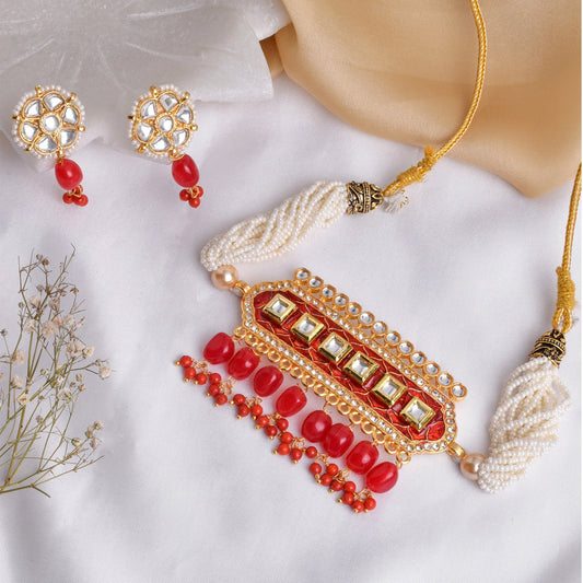 Teejh Akruti Red Necklace Set