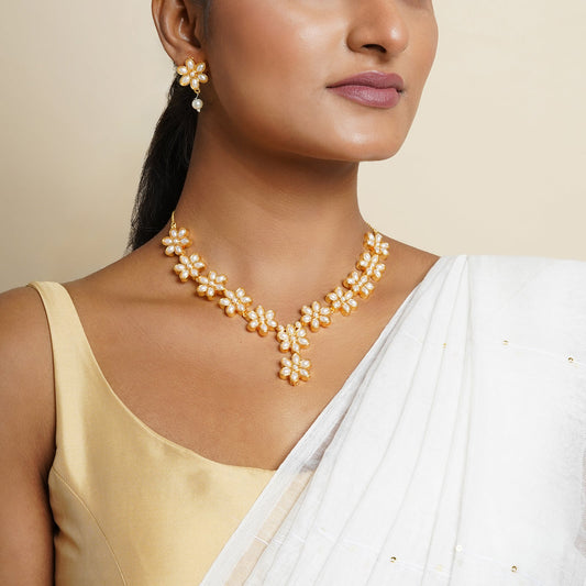 Kriya Gold Oxidised Pearl Necklace Set