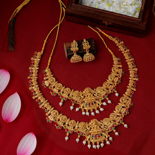 Teejh Kavitha Gold Red And Green Layered Necklace Set