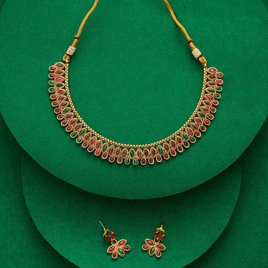 Teejh Hrishita Ruby and Green Gold Necklace Set