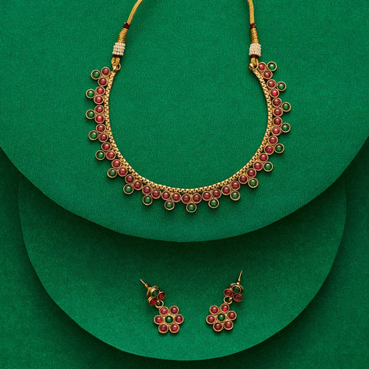 Teejh Anubha Red and Green Ruby Gold Necklace Set