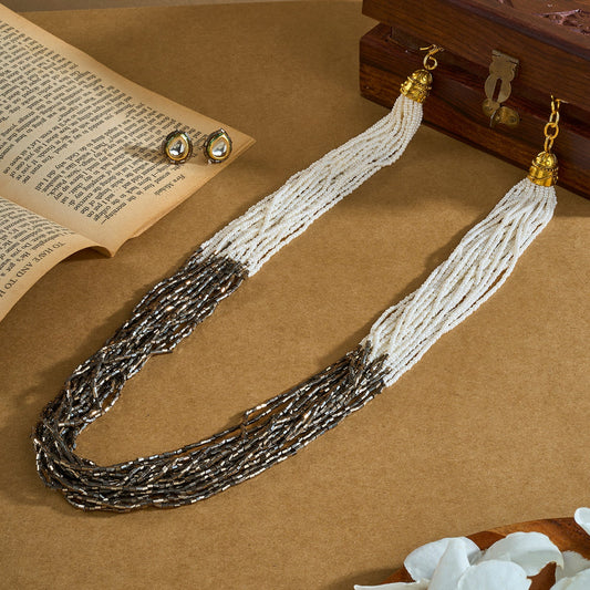Teejh Noorani White- Grey Beads Necklace set