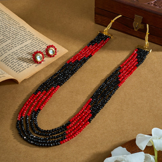 Teejh Anmol Black and Red Beaded Necklace set