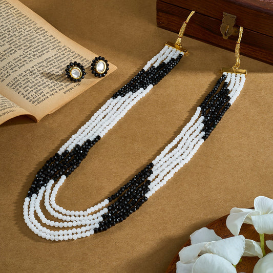 Teejh Anmol White and Black beaded Necklace set