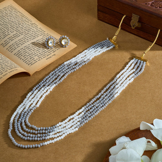 Teejh Anmol White and Grey beaded Necklace set