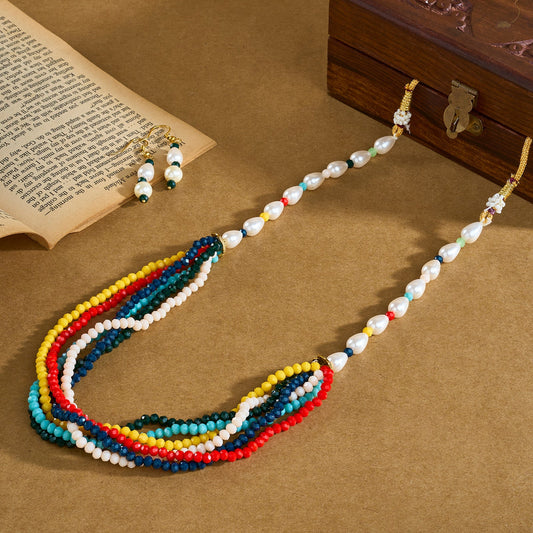 Teejh Chakra White and Multi-colour beaded Necklace Set